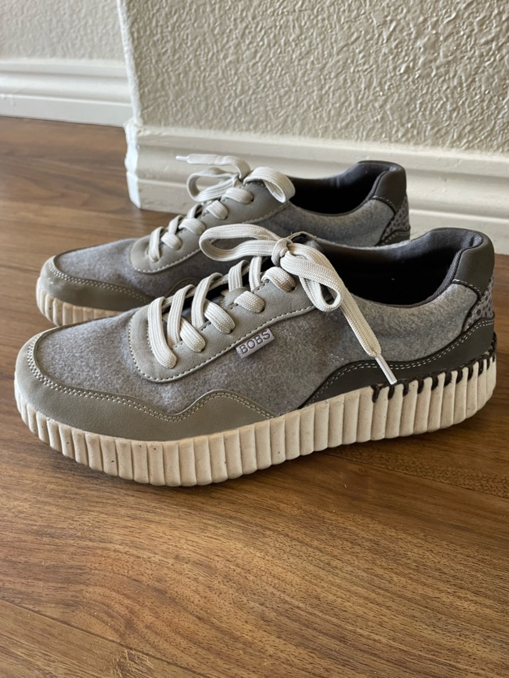 BOBS from Skechers Gray and Cream Platform Lace-Up Sneakers